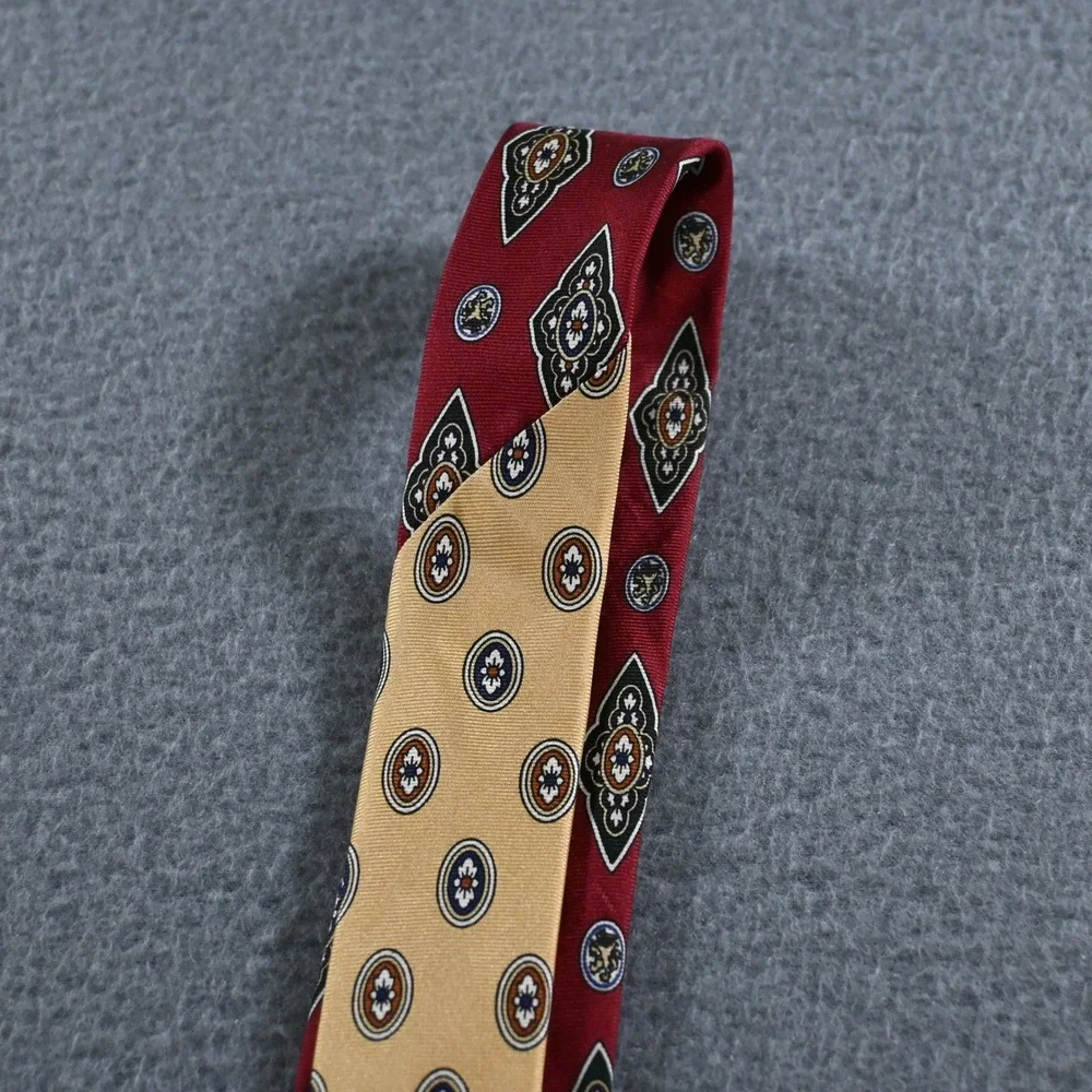 Tommy Hilfiger Mens Vintage 90s‎ Geometric Medallion Silk Necktie OS Red Gold